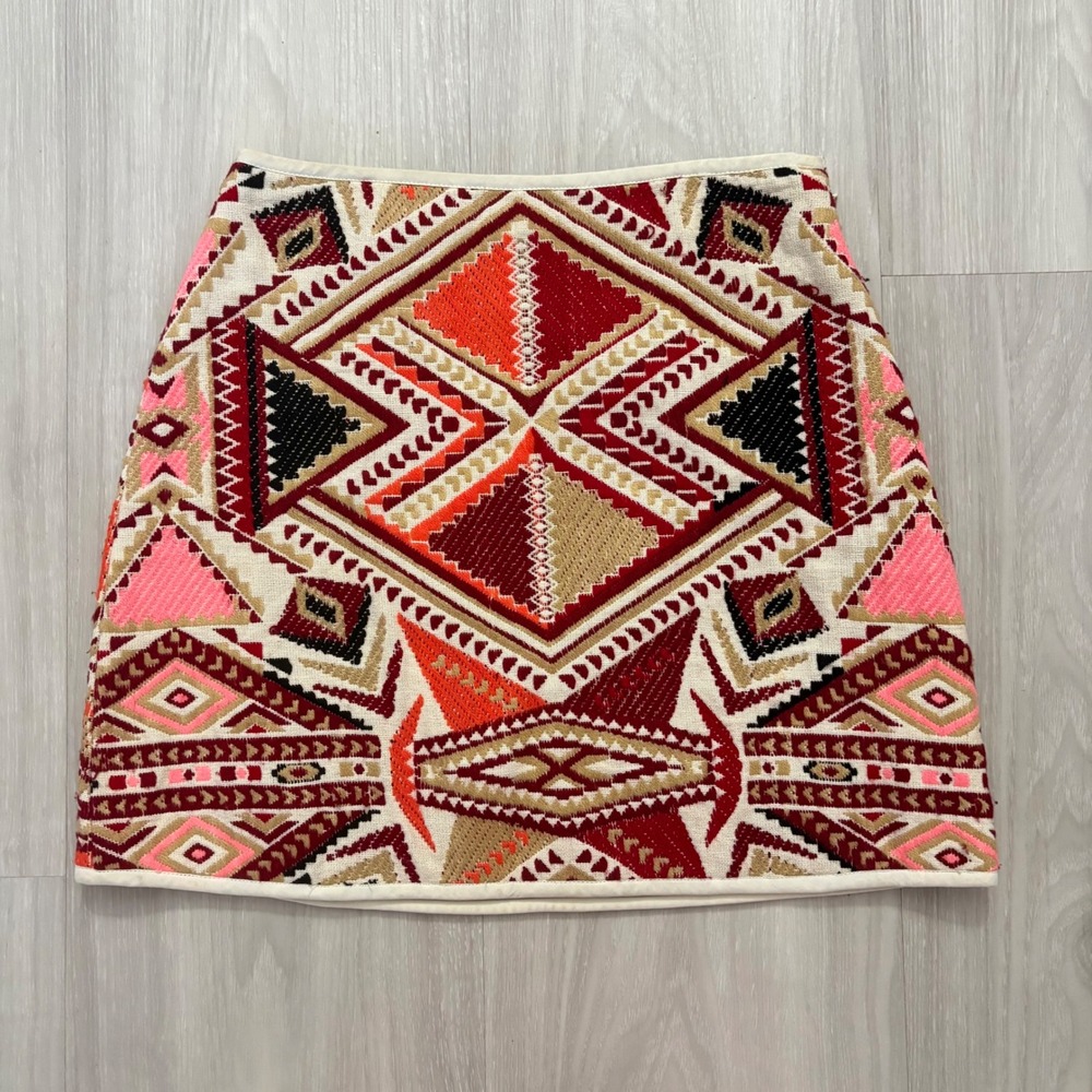 Topshop Women Skirt Mini Aztec Geometric Tapestry MultiColor Woven Festival US 4 - Picture 2 of 11